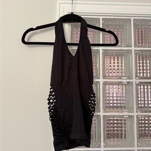 F&F Black Halter Top with Floral Tag